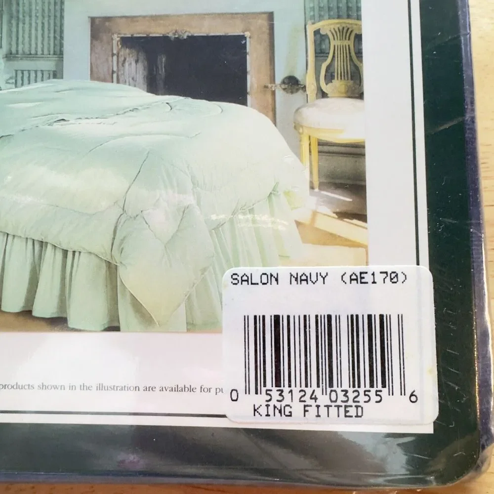Laura Ashley Salon Navy Vintage Cotton No-Iron 1991 KING Sheets Flat Fitted NEW‎